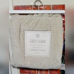 Blanket. Cozy Plush 60" x 70" light tan/taupe colored. NEW! warm, plush, cozy.